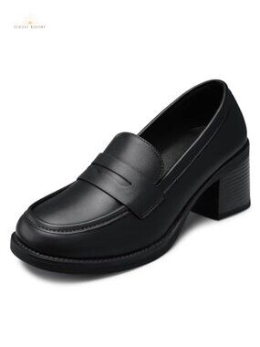 Women's Chunky Block Heel Penny Loafers Faux Leather Slip-On Work Shoes
